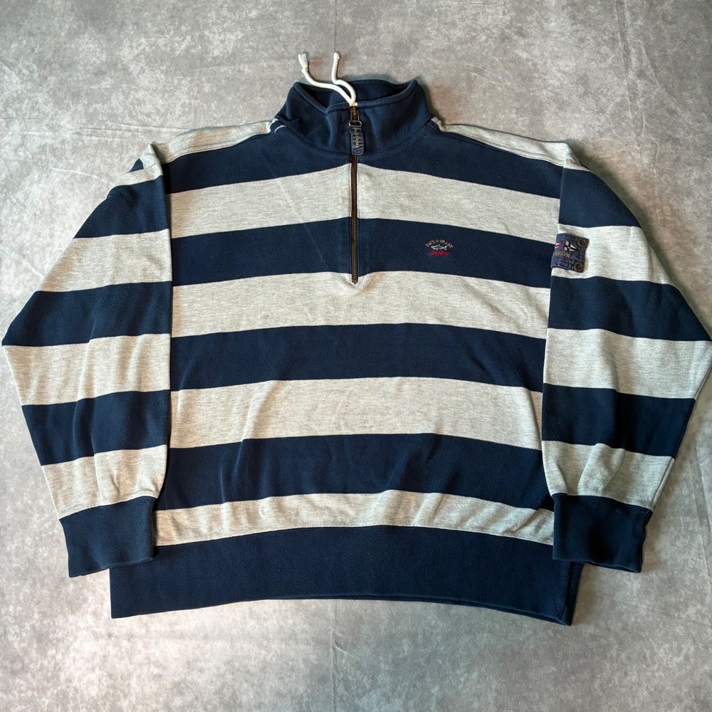 True Vintage Paul & Shark Yachting Mens Quarter Zip Striped Sweatshirt Italy